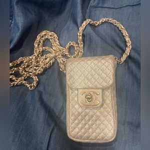 Gold Chanel mini phone holder